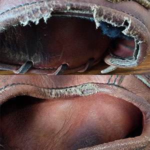 ゼット硬式グローブ・ヘリ革修理前